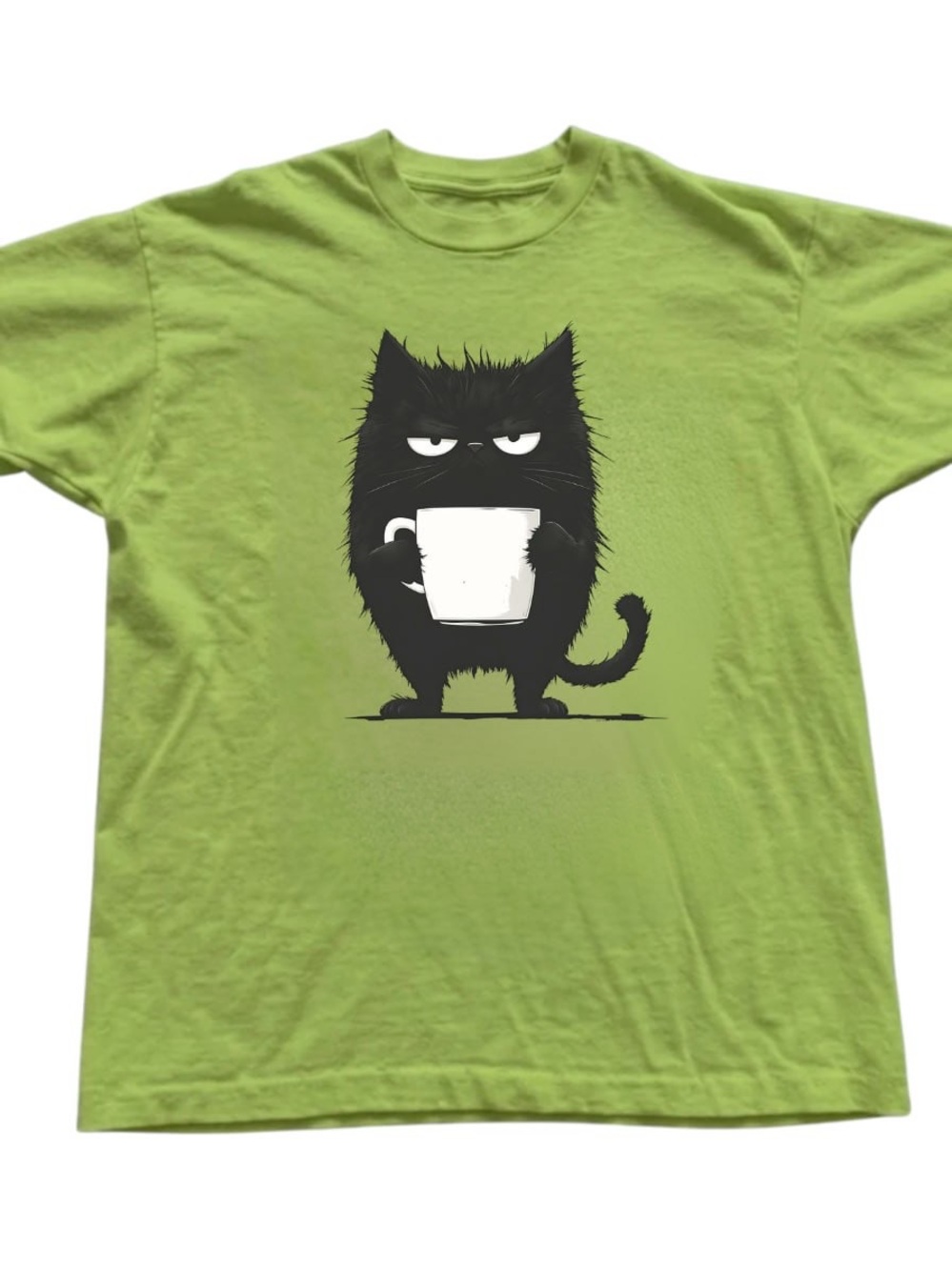 Kiwi Green Tee with Black Grumpy Cat Graphic
